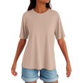 thumbnail image 1 of Womens Summer Tops, Casual Short Sleeve Soild Color Round Neck Top Comfort Colors Tshirt Tops Basic Long Sleeves For Women V Tops Built In Bra Tank Tops Green Tops Corset (3XL, Khaki) ZMTing, 1 of 4