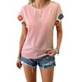 thumbnail image 1 of Womens Summer Tops Casual Short Sleeve T Shirts Crewneck Boho Crochet Floral Print Blouses Pink M, 1 of 9