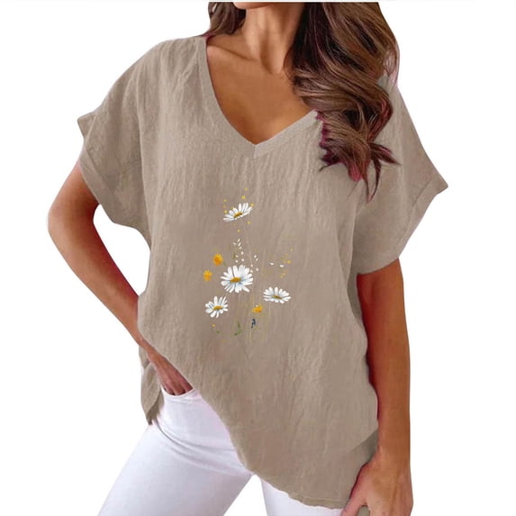 Womens Summer Tops Casual Short Sleeve V Neck Shirts Business Dressy Work Blouses Womens Graphic Print Shirts White