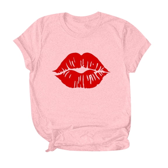 Womens Summer Tops Casual Short Sleeves O Neck T Shirt Printed Blouses for Women,Pink,XL