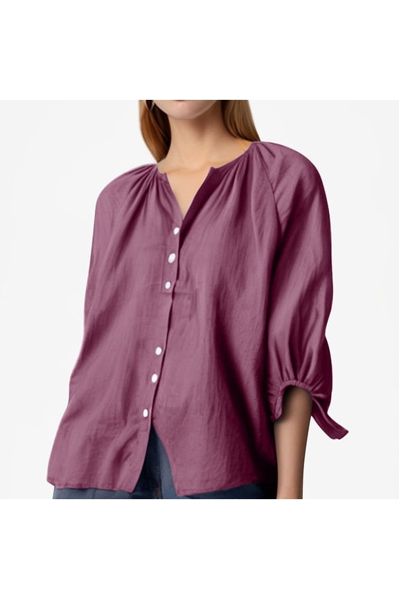 Womens Summer Tops Casual Solid Color Open Button Loose Slimming Waist Cuffs Long Sleeved Shirt Shirts for Women