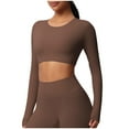 thumbnail image 1 of Womens Summer Tops Casual Solid Color Sports Yoga Drying Long Sleeved Crew-neck Coffee Blouse Tees S-XL, 1 of 7