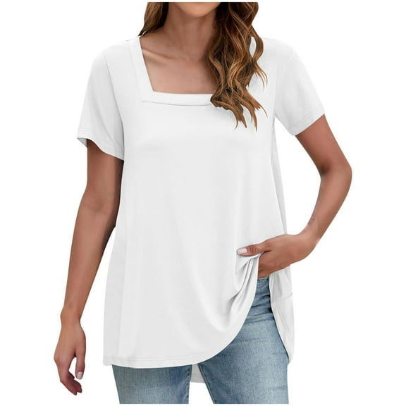 Womens Summer Tops Casual Square Neck Puff Short Sleeve T Shirts