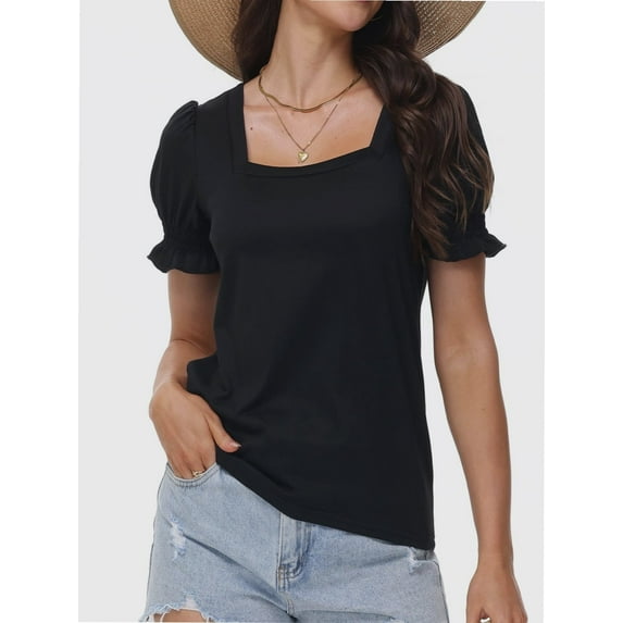 Womens Summer Tops Casual Square Neck Short Sleeve T Shirts