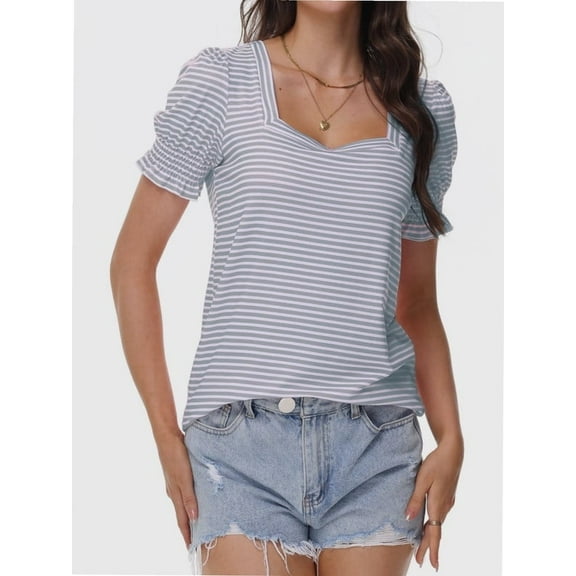 Womens Summer Tops Casual Square Neck Short Sleeve T Shirts