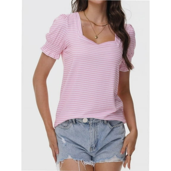 Womens Summer Tops Casual Square Neck Short Sleeve T Shirts