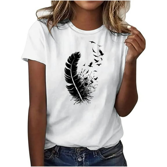 Womens Summer Tops Casual Stylish Tshirts Shirts Funny Graphic T-Shirt Solid Color Tshirts
