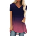 thumbnail image 1 of Womens Summer Tops Casual V Neck Fashion Top Gradient Color Short Sleeve Blouse Oversized Tshirts for Women Purple L, 1 of 4