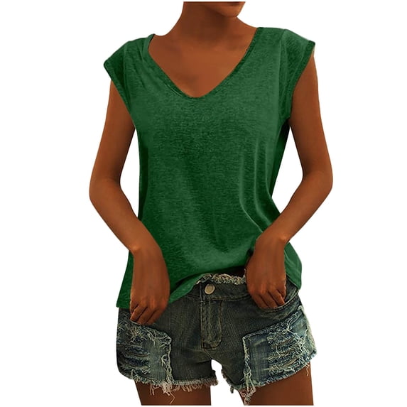Womens Summer Tops Casual V Neck Solid Color Patchwork Sleeve Sleeve T-Shirt Ladies Beach Blouses Tees Tops for Women