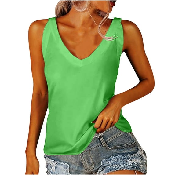 Womens Summer Tops, Casual V Neck Tank Tops for Women Ladies Sleeveless Sport Vest Tops Slim Fit Solid Color Spaghetti Strap Tunic T-Shirts 2024 Workout/Gym Tops Tee S-XXL