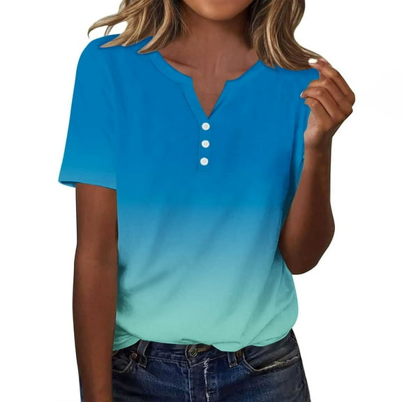 Womens Summer Tops Casual V-neck T-shirts Fashion Printed Shirts Loose Summer Short Sleeve Blouses Pullover Top 03#Multicolor S