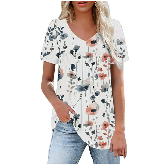 Womens Summer Tops Casual With Sleeves Tshirts Shirts Funny Graphic T-Shirt Letter Print Tee