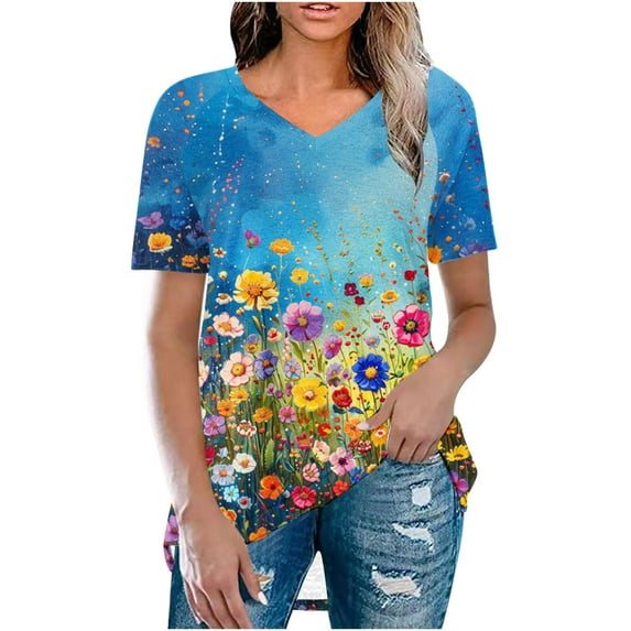 Womens Summer Tops Casual With Sleeves Womens T Shirts Loose Fit Cotton Cute Summer Clothes for Women Over 50