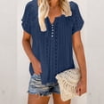 thumbnail image 1 of Womens Summer Tops Casual Women Solid V-Neck Lace Crochet Eyelet Shirts Short Sleeve Blouses clearance clothes under $25.00, 1 of 5