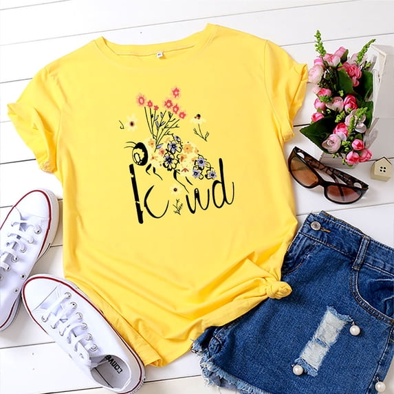 Womens Summer Tops Casual Women's Graphic Floral Printed T-Shirt Teacher Short Sleeve Tee Tops clothes under $10.00
