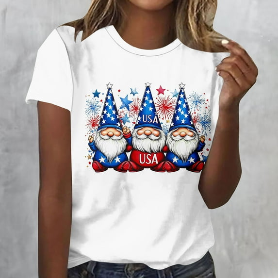 Womens Summer Tops under $5! Xqxayjr Fourth of July Shirts for Women American Flag Patriotic Shirt Short Sleeve Summer Tops Trendy Crewneck Independence Day 4th July Graphic Tees Top