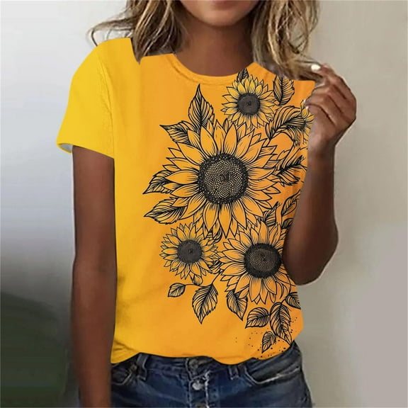 Womens Summer Tops under $5! Xqxayjr Women Cute Bee Graphic T Shirts Short Sleeve Summer Fashion Comfy Tunic Tops Crew Neck Dressy Casual Loose Fit Basic Tee Shirts Clothing