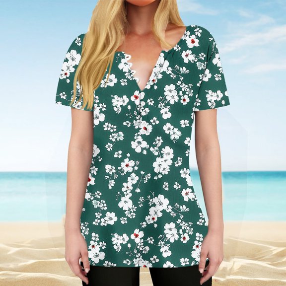 Womens Summer Tops under $5! Xqxayjr Women's Summer Tshirts Shirts Short Sleeve Button Up Dressy Casual Boho Beach Tee Shirts Floral Printed V Neck Fashion Blouse Clothes