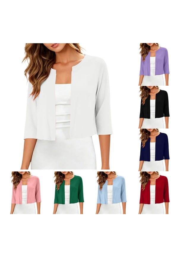 Womens Summer Tops Cotton 3/4 Sleeve Crew Neck Circle Tops - Ruffle Detail for Winter Blue S