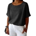 thumbnail image 1 of Womens Summer Tops Crew Neck Cotton Top Medium Sleeve T Shirt Loose Pullover, 1 of 6