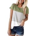 thumbnail image 1 of Womens Summer Tops Crew Neck Short Sleeve T Shirt Color Block Striped Tee Tops Fashion Loose Casual Travel Clothes, 1 of 3