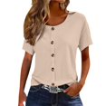 thumbnail image 1 of Womens Summer Tops Crewneck Short SLeeve Loose Fit Solid Colored Tees Button Down Spring Fashion ed T Shirts Trendy Clothing, 1 of 4