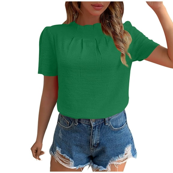 Womens Summer Tops Crewneck Short Sleeve T-Shirts Casual Ruched Tunic Tops