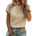 thumbnail image 1 of Womens Summer Tops Crewneck Short Sleeve T Shirts Casual Textured Work Shirt Loose Blouses  L, 1 of 5