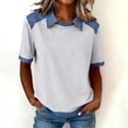 thumbnail image 1 of Womens Summer Tops Denim Patchwork Lapel Printed T Shirt Shirts, 1 of 6