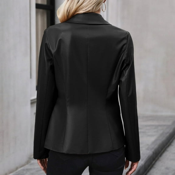 Womens Summer Tops Double Breasted Buttons Leather Women Long Sleeve Coat Style Leather Jacket Women Shirts for Women