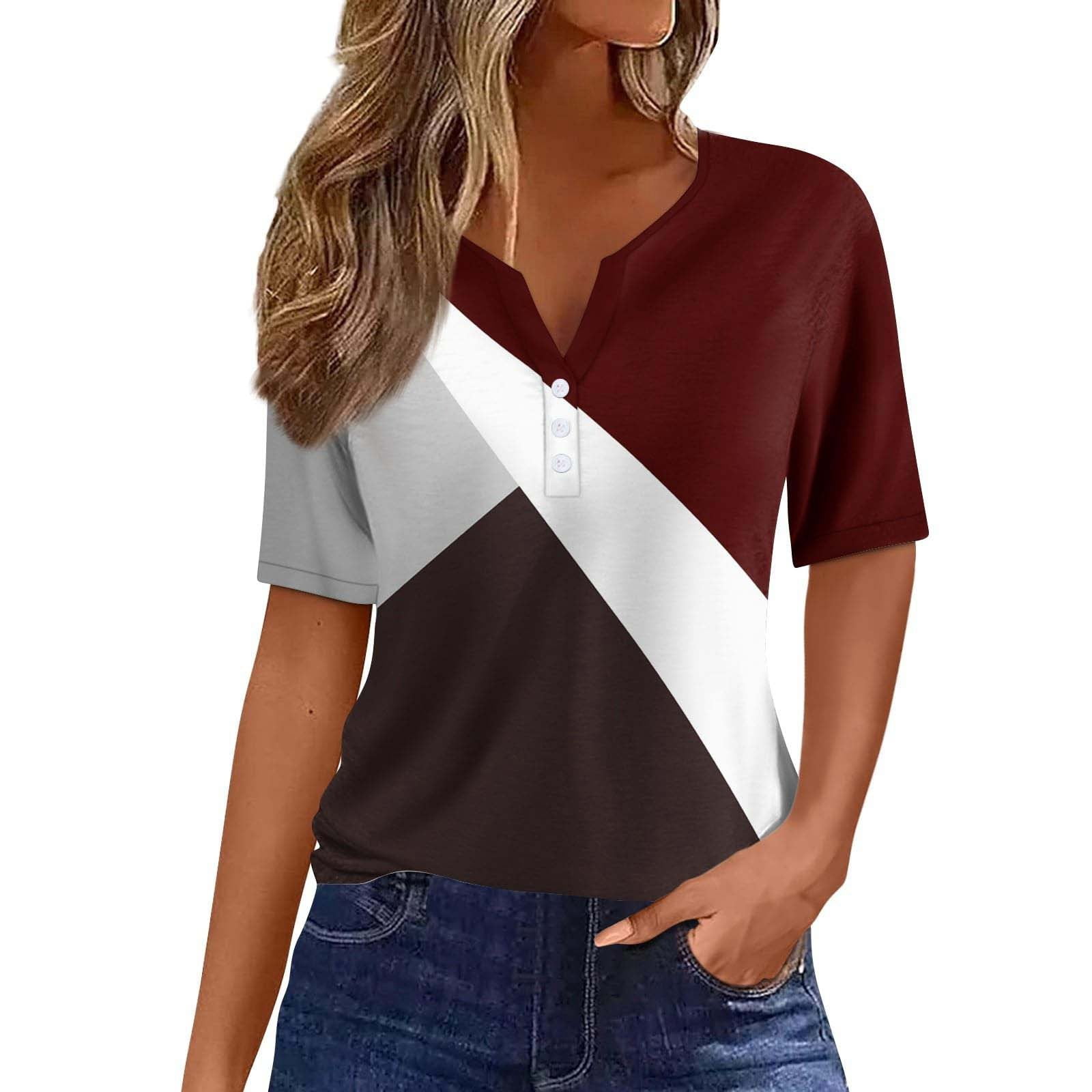 Womens Summer Tops Dressy Casual 2024 Basic Casual TShirts V Neck