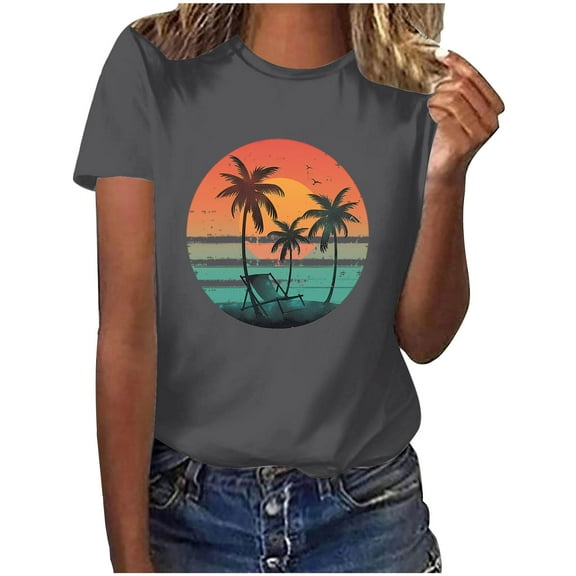 Womens Summer Tops Dressy Casual Cropped Grey Shirts for Women Dressy Summer Button Boho Top