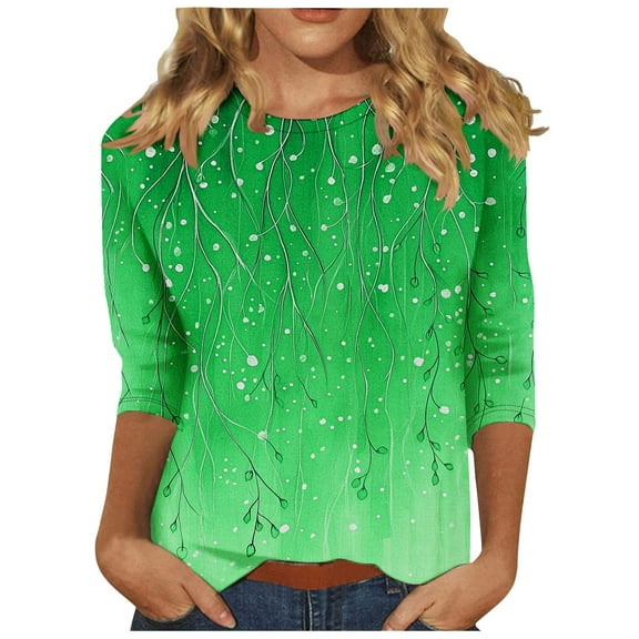 Womens Summer Tops Dressy Casual Cropped Print Blouses for Women Dressy Casual Cotton T Shirts Loose Fit