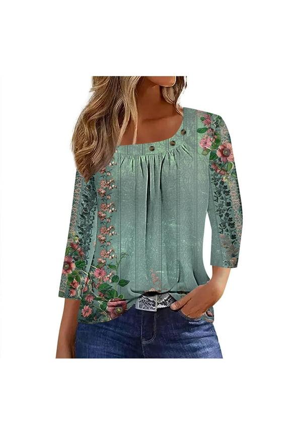 Young adult fashion Pohista Womens Summer Tops Dressy Casual 3/4 Sleeve Blouses for Women Tshirts Shirts Graphic my items back to school My Order