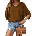 thumbnail image 1 of Womens Summer Tops Dressy Casual Shirts 3/4 Sleeve V Neck Work Blouse Business Casual Shirts Dark Brown XL, 1 of 7