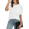 thumbnail image 1 of Womens Summer Tops Dressy Casual Short Sleeve Tunic Blouse Business Pleated Crew Neck Loose Flowy Shirts White S, 1 of 7