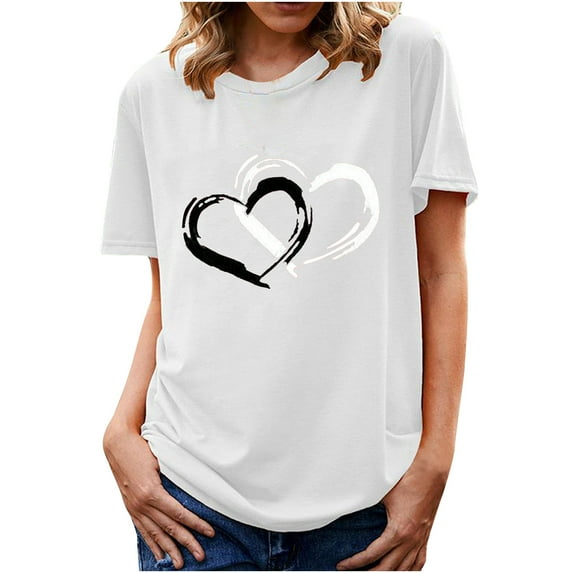 Womens Summer Tops Dressy Crew Neck Short Sleeve T Shirts Printed Ladies Casual Loose Fit Trendy Tunic Blouses