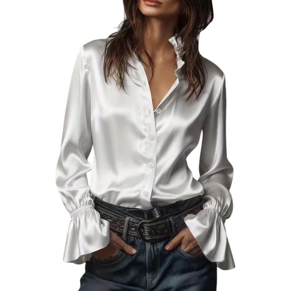 Womens Summer Tops, Duoif Dress Shirt, Long Sleeve Formal Wear Shirts for Women White S