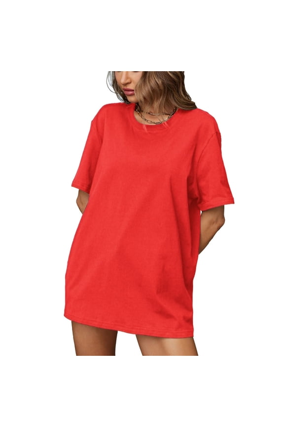 Womens Summer Tops Fashion Clothing 3/4 Sleeve T-Shirt Round Neck Top/Shirt Red