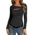 thumbnail image 1 of Womens Summer Tops Fashion Fall Clothes Cutout Tops Long Sleeve Ribbed Slim Shirts Tee Tshirts on Sale, 1 of 4