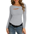thumbnail image 1 of Womens Summer Tops Fashion Fall Clothes Cutout Tops Long Sleeve Ribbed Slim Shirts Tee Tshirts on Sale, 1 of 4