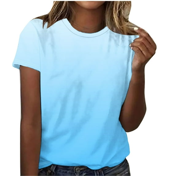 Womens Summer Tops Fashion Gradient Color Blouses Casual Crew Neck Short Sleeve Shirts Loose Comfy Tee Tops