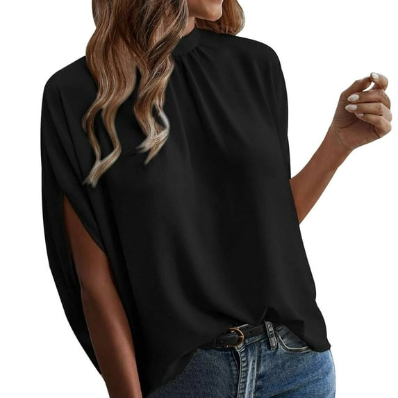 Womens Summer Tops Fashion Solid Temperament Loose Short Sleeve Plus Size Womens Clothing,Black,XL