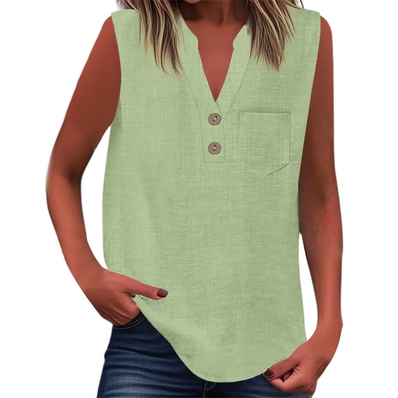 Womens Summer Tops Fashionfor Wear Sleeveless Button Up Versatile Solid Color For Jeans Womens Tee Shirts,GN1,L