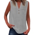thumbnail image 1 of Womens Summer Tops Fashionfor Wear Sleeveless Button Up Versatile Solid Color For Jeans Womens Tee Shirts,Grey,4XL, 1 of 5
