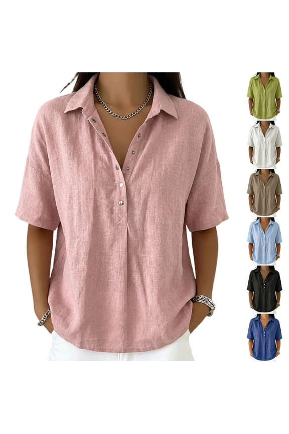 Womens Summer Tops Floral Embroidery V Neck Shirts 3/4 Ruffle Sleeve Button Decor Flowy Casual Blouses