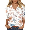 thumbnail image 1 of Womens Summer Tops Floral Printed 3/4 Length Sleeve V Neck Dressy Casual Shirts Loose Fit Work Comfy Going Out Beach Outfits Clothes, 1 of 4