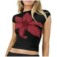 thumbnail image 1 of Womens Summer Tops Flower Baby Tees Cute Graphic Short Sleeve Print Cropped Tee T Shirts for Women Black L, 1 of 5