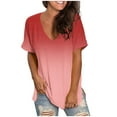 thumbnail image 1 of Womens Summer Tops Gradient V Neck T Shirts Short Sleeve Tshirt Casual Side Split Tunic Tops, 1 of 4