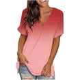 thumbnail image 1 of Womens Summer Tops Gradient V Neck T Shirts Short Sleeve Tshirt Casual Side Split Tunic Tops, 1 of 5
